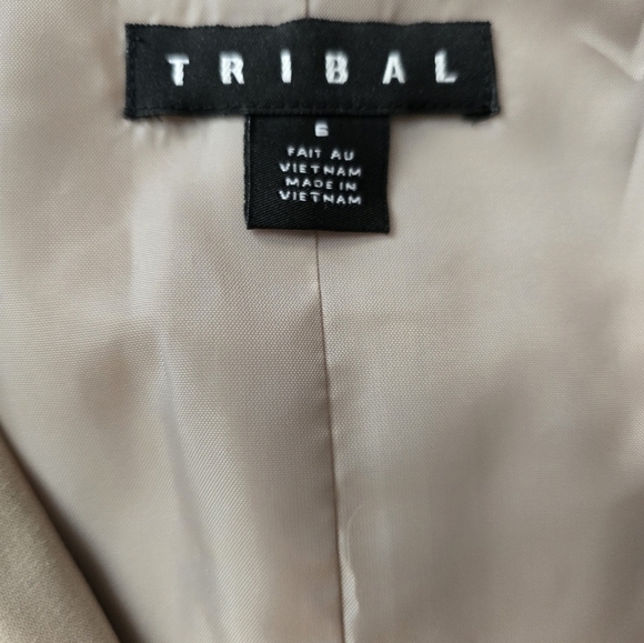 Tribal sleeveless tailored blazer with tie waist Khaki Collared Size 6 Vest - Picture 3 of 4